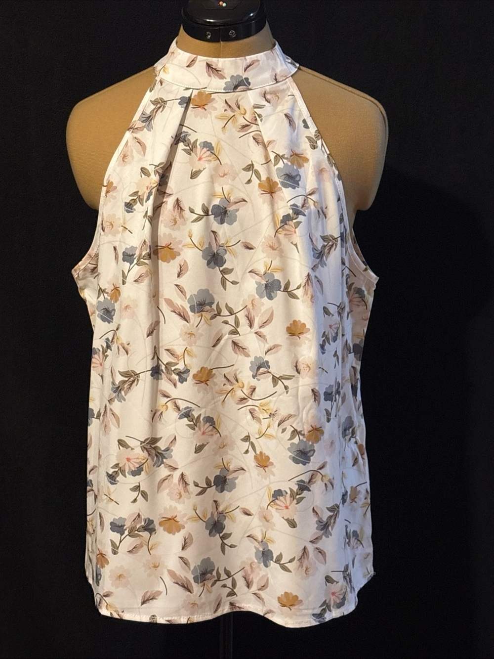 NWT SHEIN White Halter Floral Camisole with Blue & tan Flowers